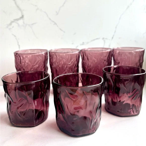 7 Seneca Morgantown amethyst glasses. 4 juice 3 lowball - Picture 2 of 7
